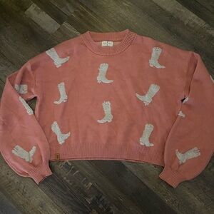 Simply Southern Pink Sweater with White Boot Pattern